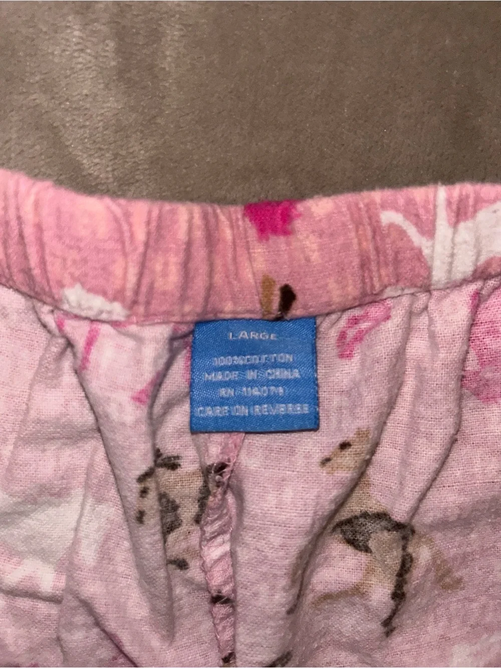 Women’s Pink Horse-Print Two-Piece Flannel Pajama Set Large